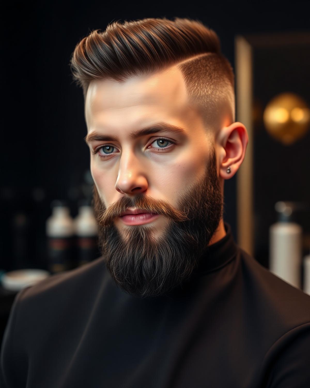 Beard styling and fade haircut